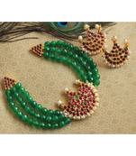 Beautiful Kemp Green Agates Pearl Moon Designer Necklace Set