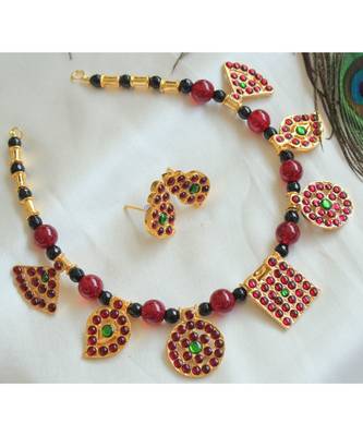 Beautiful Kemp Green Designer Temple Necklace Set 1