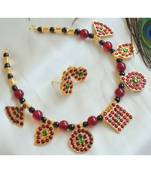 Beautiful Kemp Green Designer Temple Necklace Set