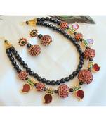 Beautiful Black Agate Green Kemp Rudhra Balls Mango Designer Necklace Set