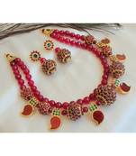 Beautiful Ruby Agate Green Kemp Rudhra Balls Designer Necklace Set