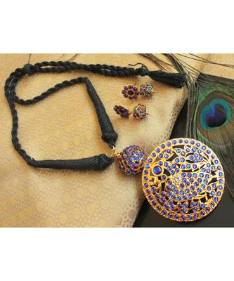 Beautiful Blue Temple Pendant Black Threaded Necklace Set 1