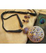 Beautiful Blue Temple Pendant Black Threaded Necklace Set