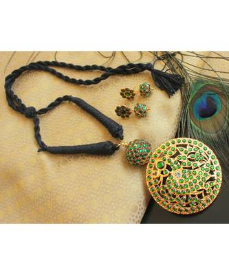 Beautiful Blue Temple Pendant Black Threaded Necklace Set 1