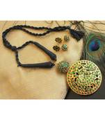 Beautiful Blue Temple Pendant Black Threaded Necklace Set