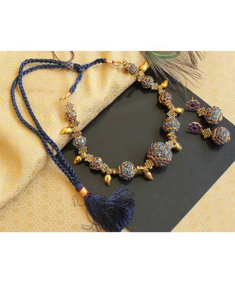 Beautiful Blue Rudhra Balls Mango Designer Necklace Set 1