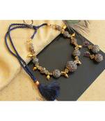 Beautiful Blue Rudhra Balls Mango Designer Necklace Set