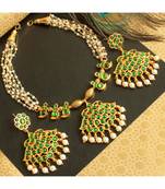 Beautiful Green Pearl Designer Temple Necklace Set