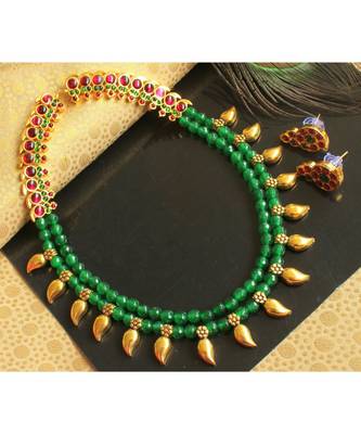 Beautiful Kemp Green Agate Mango Designer Necklace Set 1