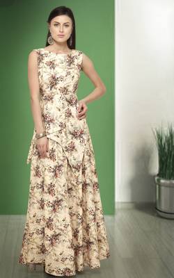 Cream Printed Silk Blend Salwar 1