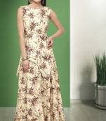 Cream Printed Silk Blend Salwar