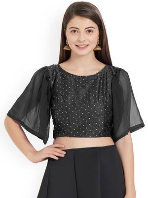 Black Art Silk With Georgette Ruffle Sleeve blouse 1