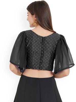 Black Art Silk With Georgette Ruffle Sleeve blouse 2