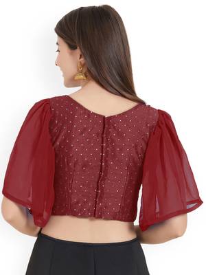 Maroon Art Silk With Georgette Ruffle Sleeve blouse 2
