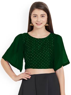 Green Art Silk With Georgette Ruffle Sleeve blouse 1