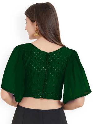 Green Art Silk With Georgette Ruffle Sleeve blouse 2