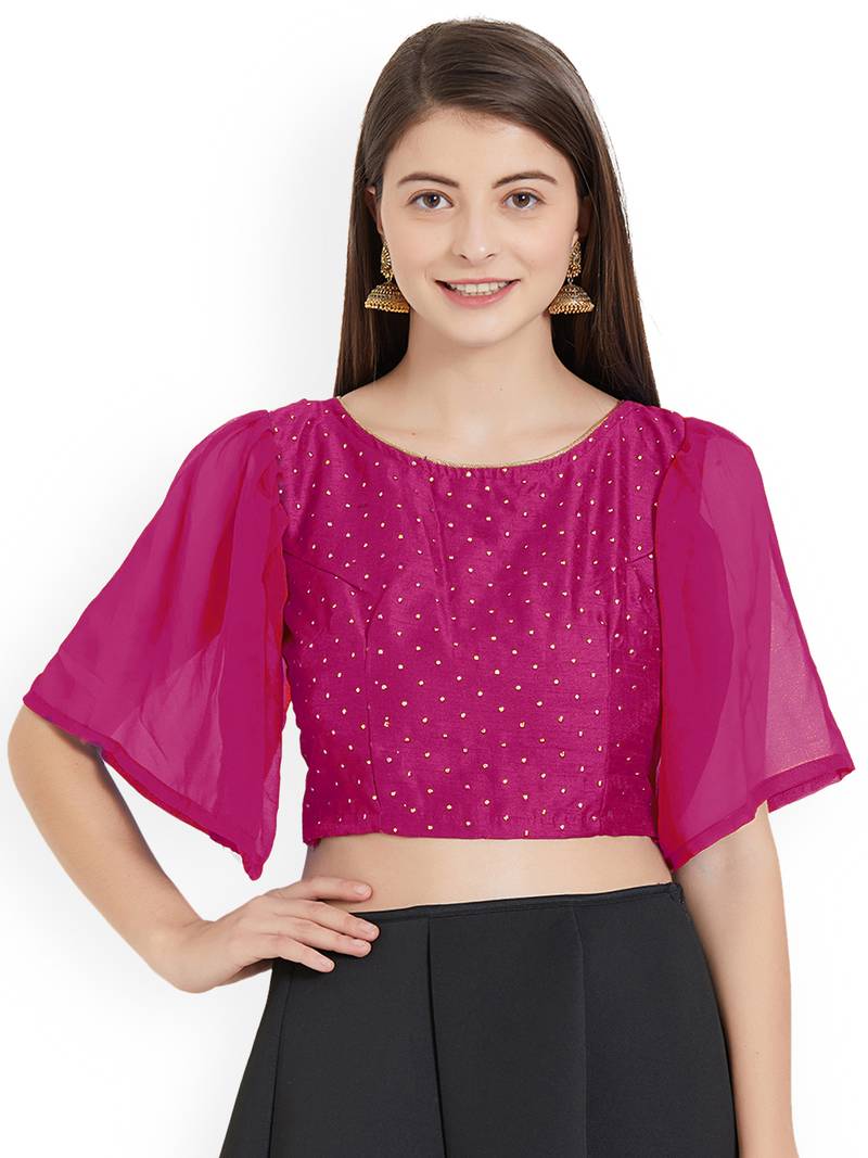 Ranipink Art Silk With Georgette Ruffle Sleeve blouse - XOMANTIC