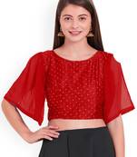 Red Art Silk With Georgette Ruffle Sleeve blouse