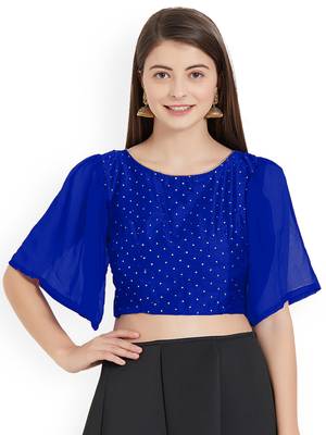 Blue Art Silk With Georgette Ruffle Sleeve blouse 1