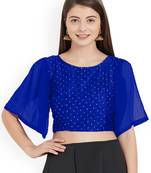 Blue Art Silk With Georgette Ruffle Sleeve blouse