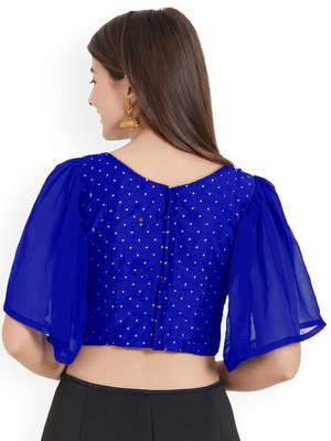Blue Art Silk With Georgette Ruffle Sleeve blouse 2