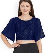 Navyblue Art Silk With Georgette Ruffle Sleeve blouse
