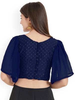 Navyblue Art Silk With Georgette Ruffle Sleeve blouse 2