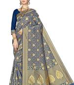 Navy Blue Woven Banarasi Saree With Blouse