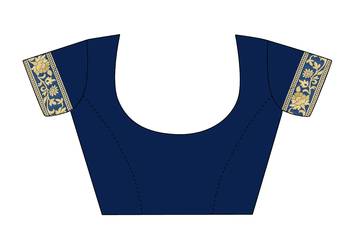 Navy Blue Woven Banarasi Saree With Blouse 5