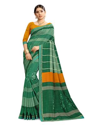 Women Green Cotton Silk Handloom Saree With Blouse 1