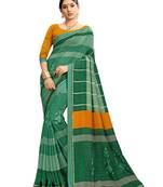 Women Green Cotton Silk Handloom Saree With Blouse
