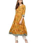 Mustard printed cotton long-kurtis