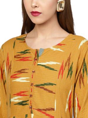 Mustard printed cotton long-kurtis 5