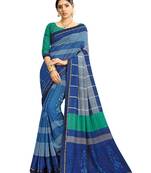Women Blue Cotton Silk Handloom Saree With Blouse