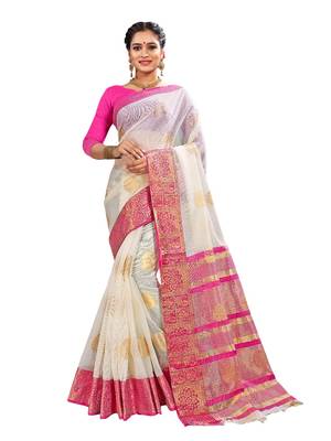 White woven banarasi and jacquard saree with blouse 1
