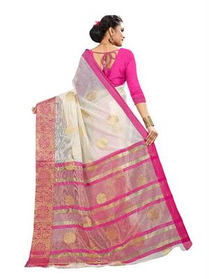 White woven banarasi and jacquard saree with blouse 4