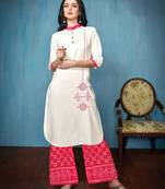 Women's White & Dark Pink Rayon & Cotton Preety Designer Kurtis