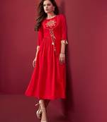 Women's Red Rayon Slub Classy Designer Kurtis