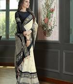 black printed lilen cottan saree with blouse