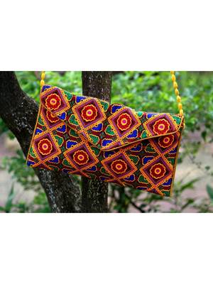 Multicolored Rajasthani Sling Bag With Printed Embroidered Work Pattern 2 1