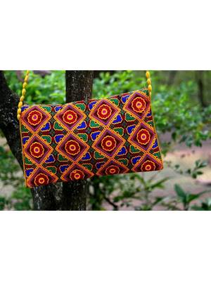 Multicolored Rajasthani Sling Bag With Printed Embroidered Work Pattern 2 2