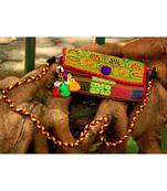 Kutch Embroidered Banjara Sling Bag With Heavy Shell Embellished Tassel IN Multicolored. Pattern 2