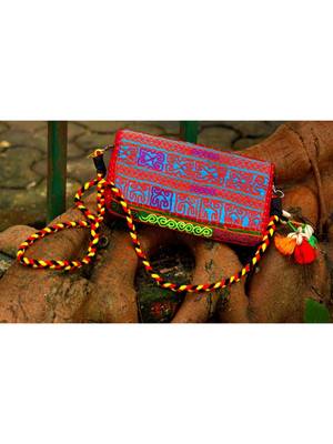Kutch Embroidered Banjara Sling Bag With Heavy Shell Embellished Tassel IN Multicolored. Pattern 2 3