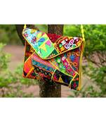 Colorful Embroidered Foil Mirror Worked Rajasthani Banjara Sling Bag With Non Adjustable Dori Pattern 1
