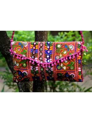 Aari Worked Foil Patched Colorful Banjara Sling Bag With Non Adjustable Dori Pattern 1 1
