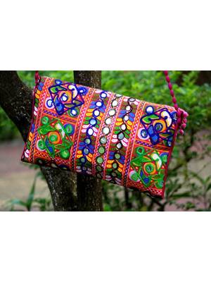 Aari Worked Foil Patched Colorful Banjara Sling Bag With Non Adjustable Dori Pattern 1 2