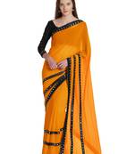 Mustard embroidered chiffon saree with blouse