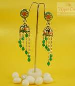 Handpainted Emerald Kundan Jhumka Earrings