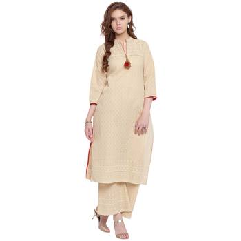 Beige embroidered cotton kurtasandkurtis 1