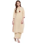 Beige embroidered cotton kurtasandkurtis